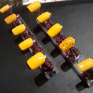 Full Custom Made Set of Press On Nails "Hello Sunshine" Sun Yellow